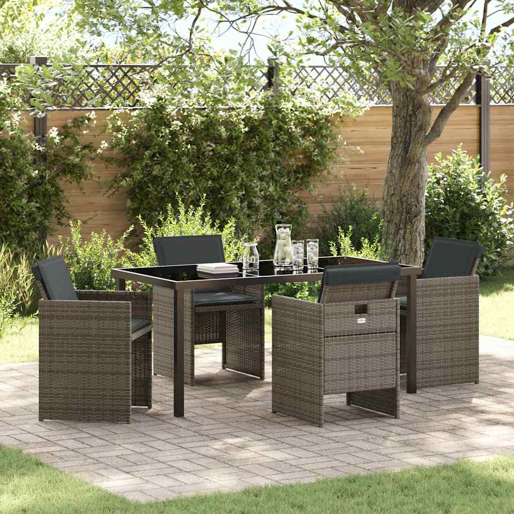 Garden Dining Set with Cushion Folding 5 pcs Grey Poly rattan