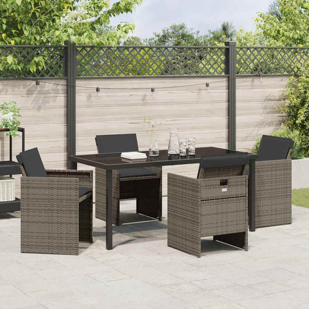 Garden Dining Set with Cushion Folding 5 pcs Grey Poly rattan