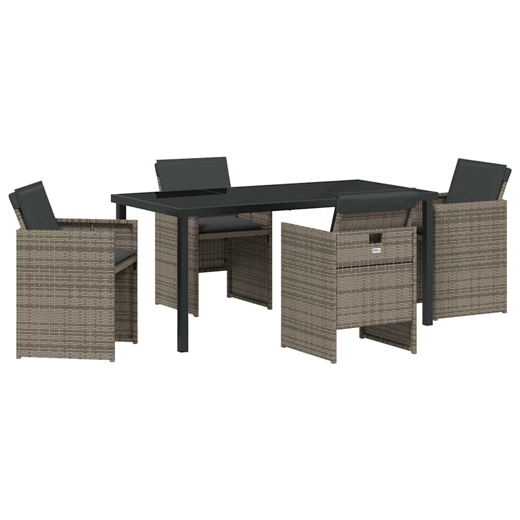Garden Dining Set with Cushion Folding 5 pcs Grey Poly rattan