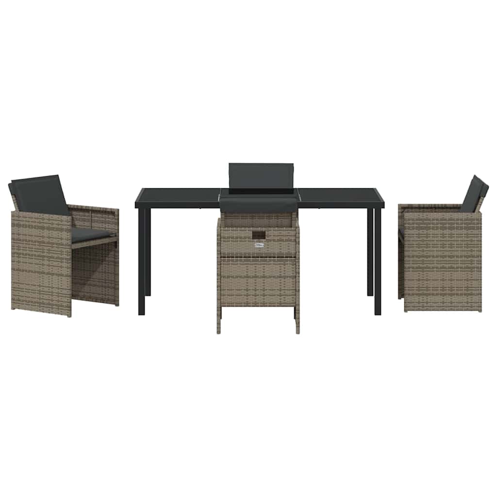 Garden Dining Set with Cushion Folding 5 pcs Grey Poly rattan