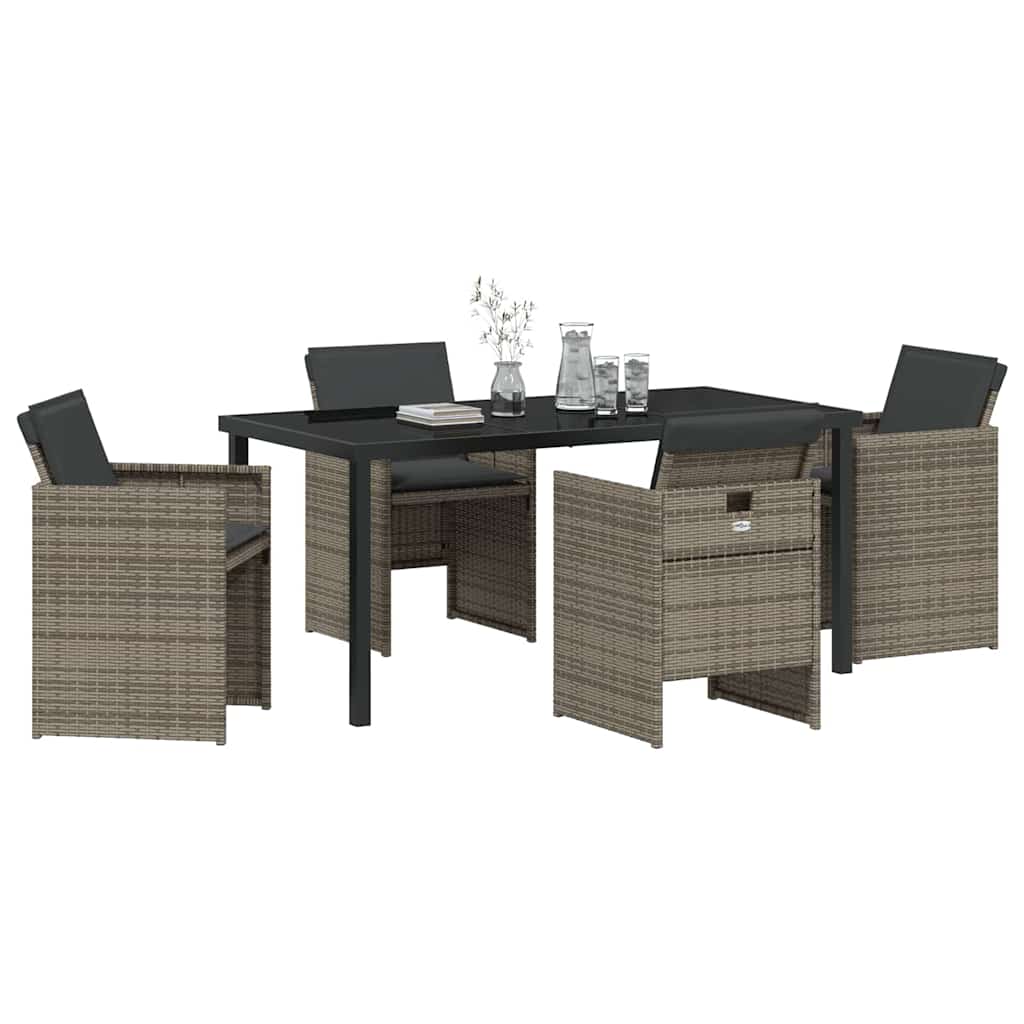 Garden Dining Set with Cushion Folding 5 pcs Grey Poly rattan