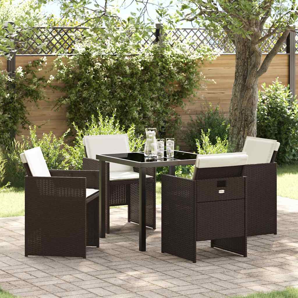 Garden Dining Set with Cushion Folding 5 pcs Brown Poly rattan