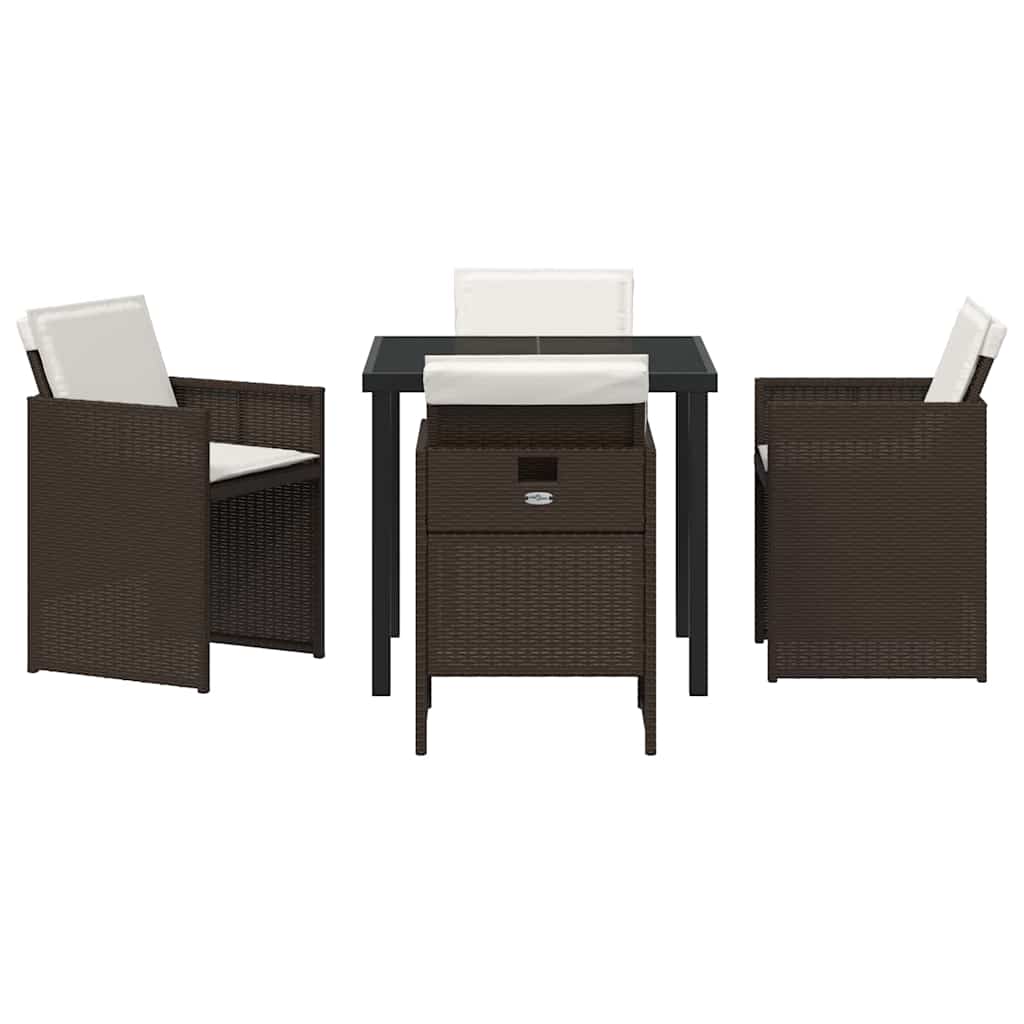 Garden Dining Set with Cushion Folding 5 pcs Brown Poly rattan