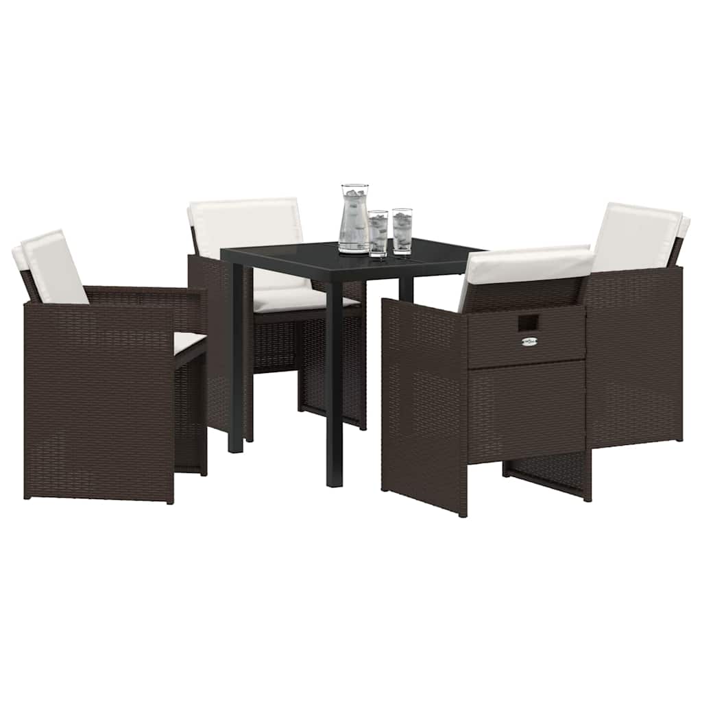 Garden Dining Set with Cushion Folding 5 pcs Brown Poly rattan