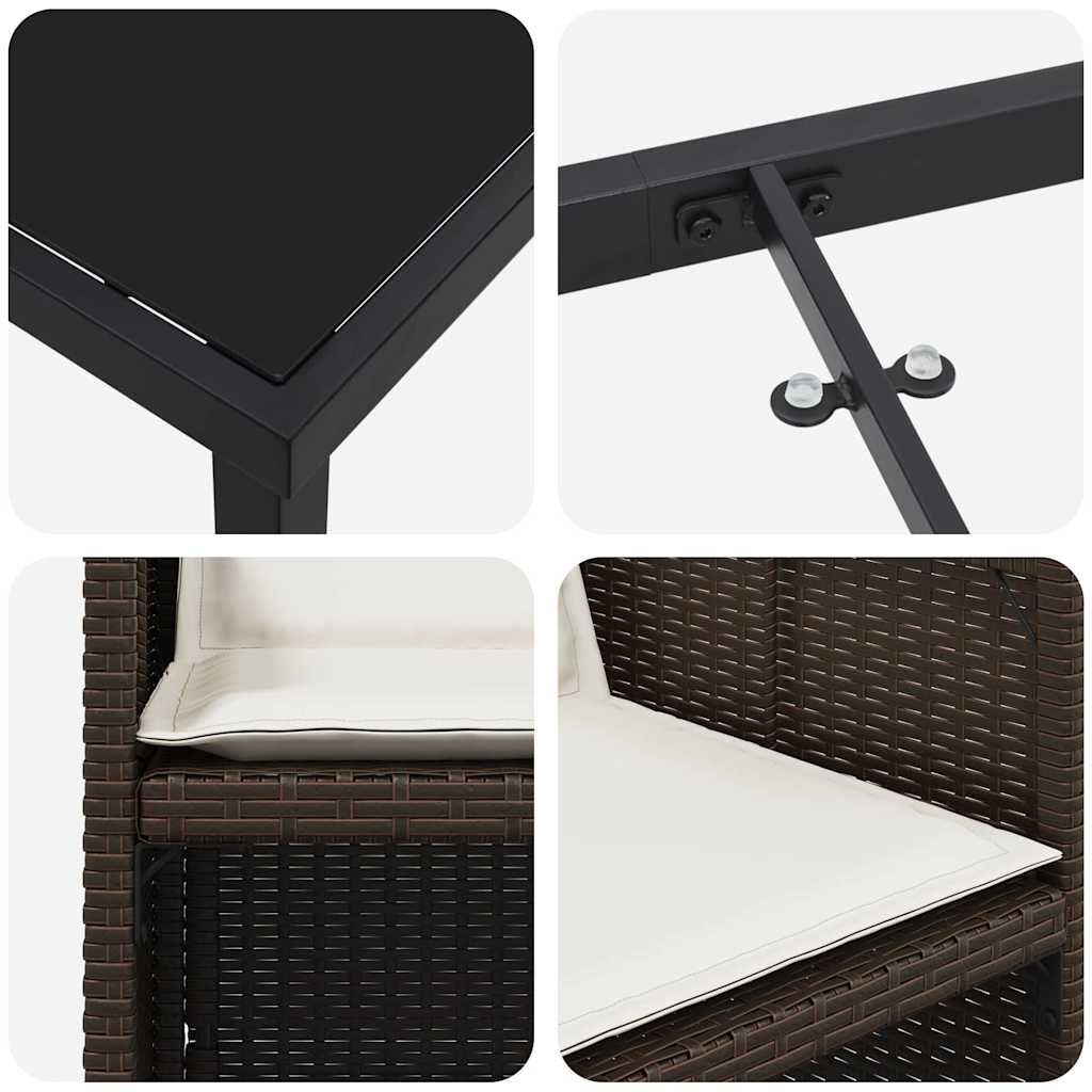 Garden Dining Set with Cushion Folding 5 pcs Brown Poly rattan