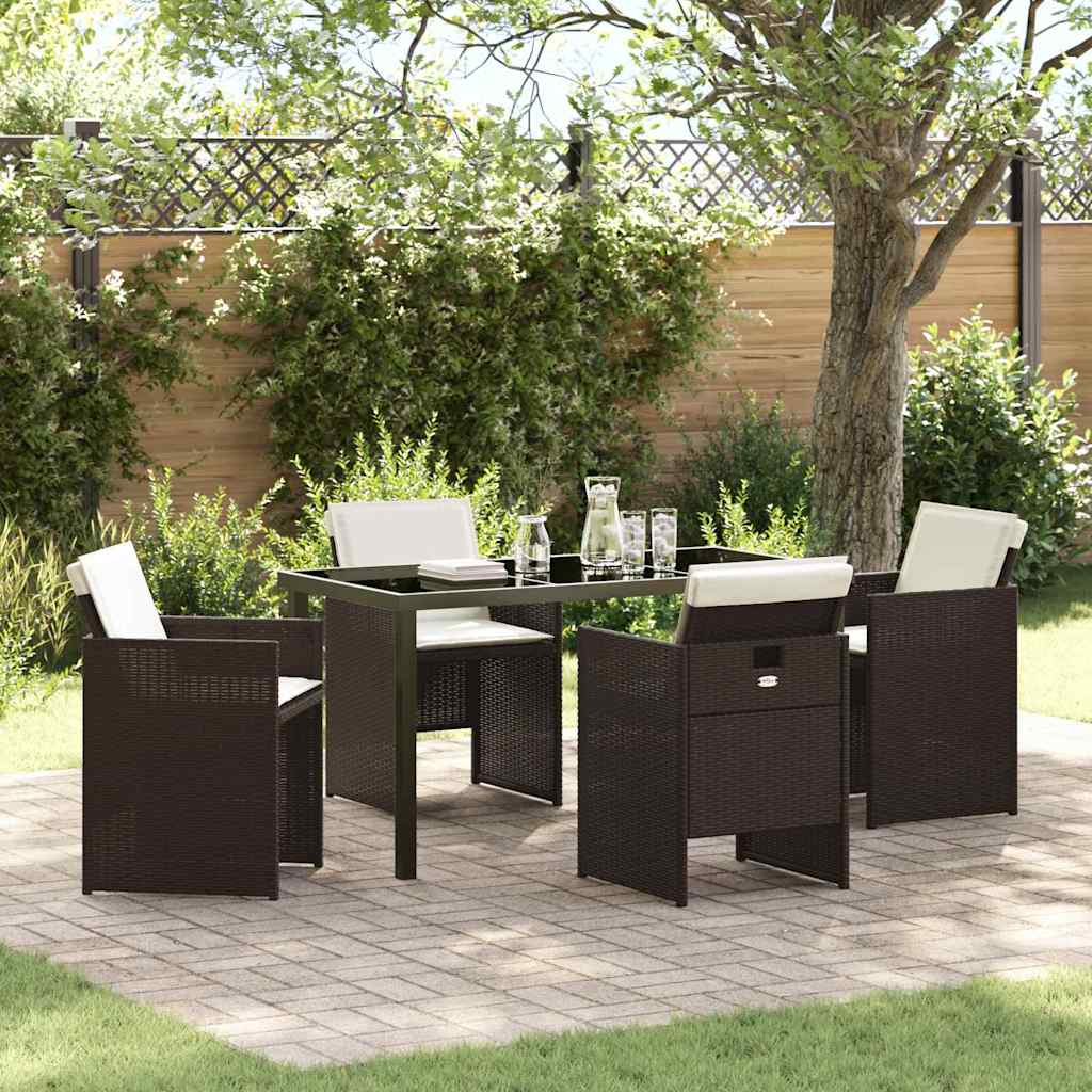 Garden Dining Set with Cushion Folding 5 pcs Brown Poly rattan