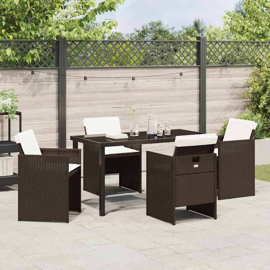 Garden Dining Set with Cushion Folding 5 pcs Brown Poly rattan