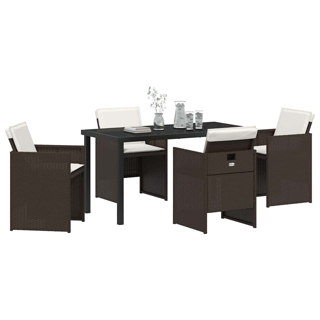 Garden Dining Set with Cushion Folding 5 pcs Brown Poly rattan