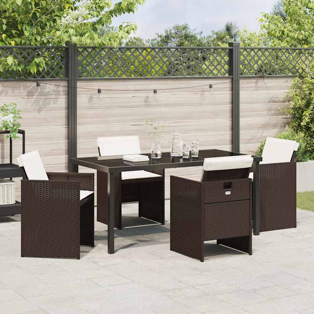 Garden Dining Set with Cushion Folding 5 pcs Brown Poly rattan