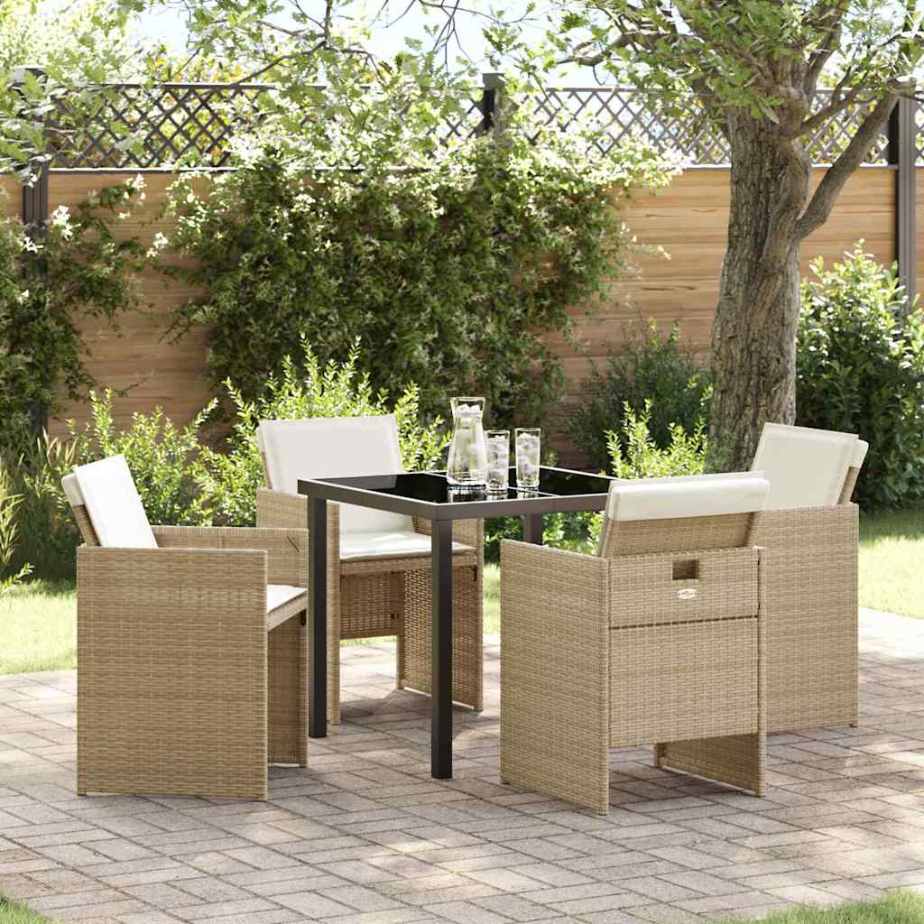 Garden Dining Set with Cushion Folding 5 pcs Beige Poly rattan