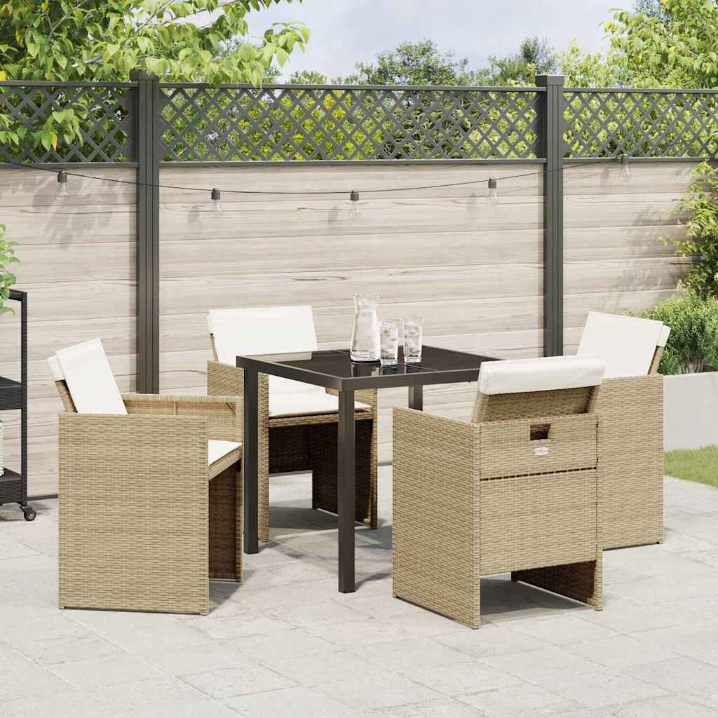 Garden Dining Set with Cushion Folding 5 pcs Beige Poly rattan