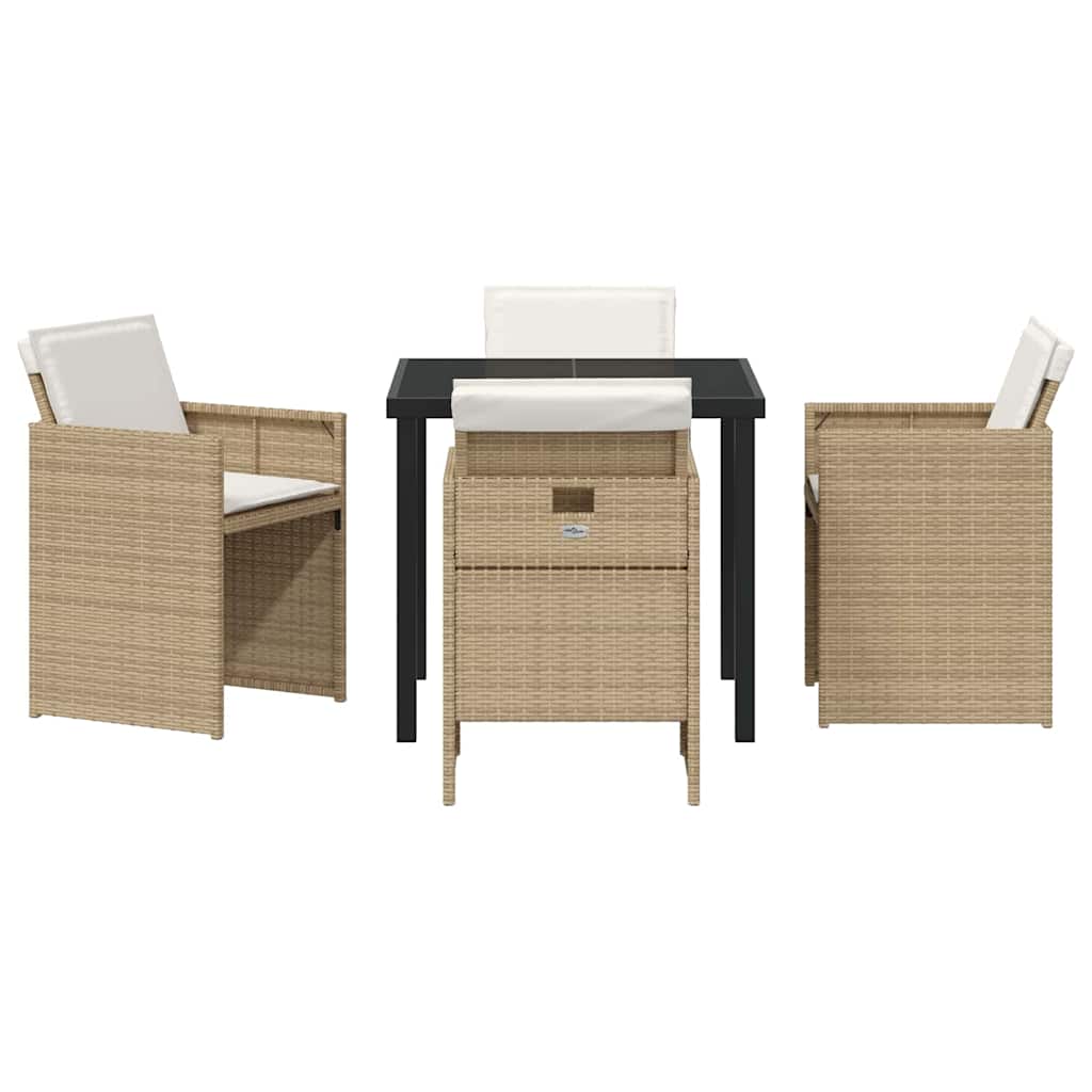 Garden Dining Set with Cushion Folding 5 pcs Beige Poly rattan