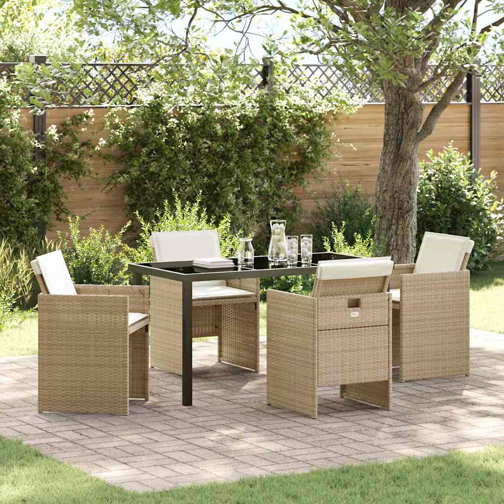 Garden Dining Set with Cushion Folding 5 pcs Beige Poly rattan
