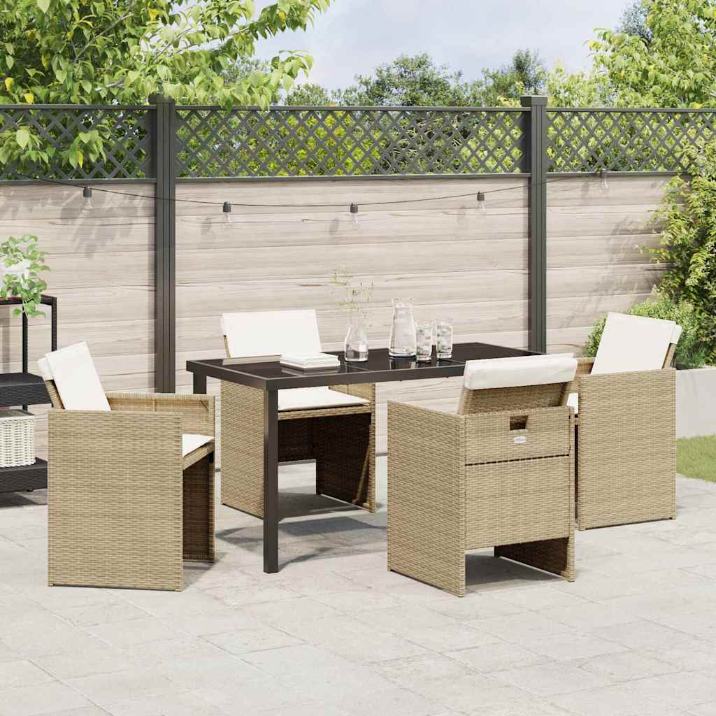 Garden Dining Set with Cushion Folding 5 pcs Beige Poly rattan