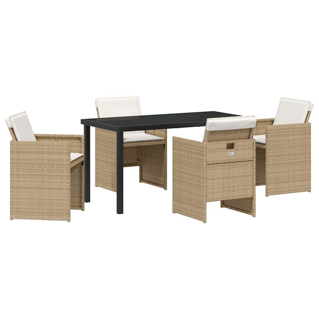 Garden Dining Set with Cushion Folding 5 pcs Beige Poly rattan
