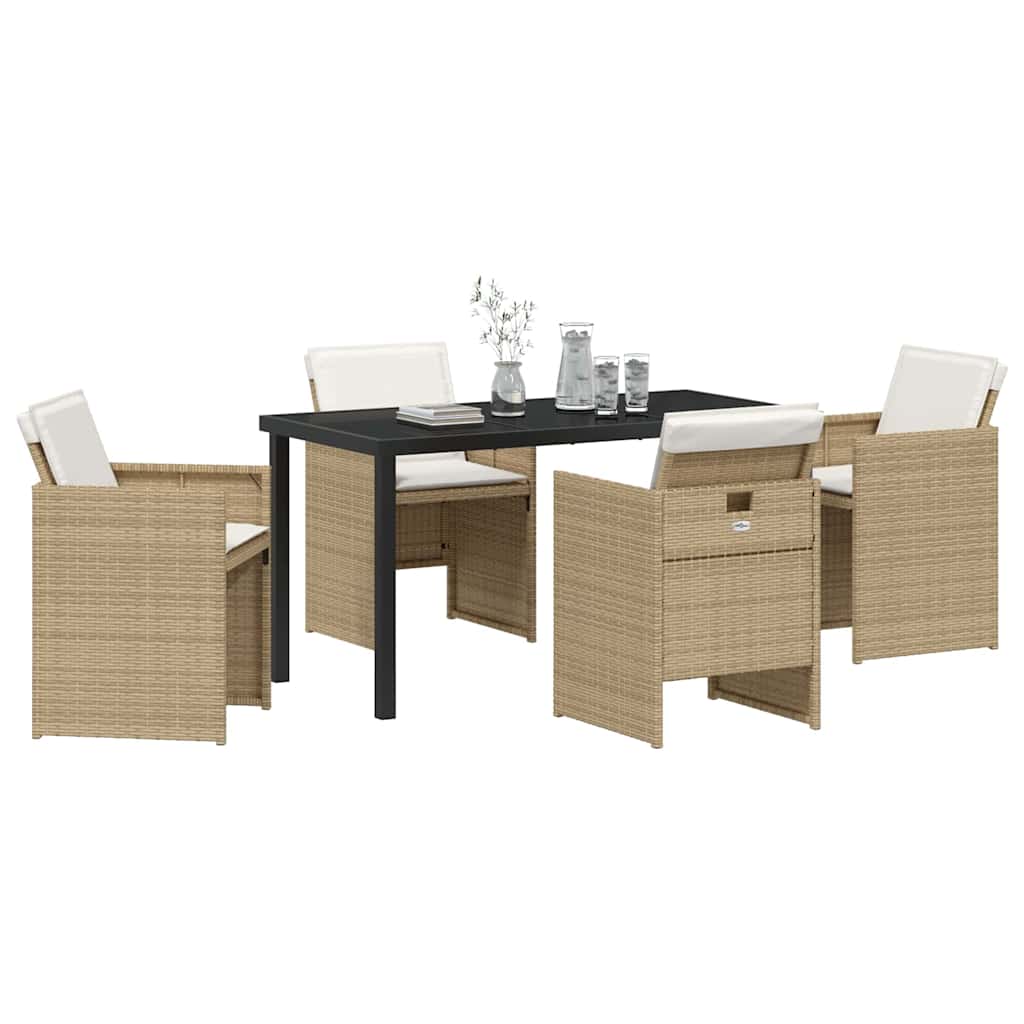 Garden Dining Set with Cushion Folding 5 pcs Beige Poly rattan
