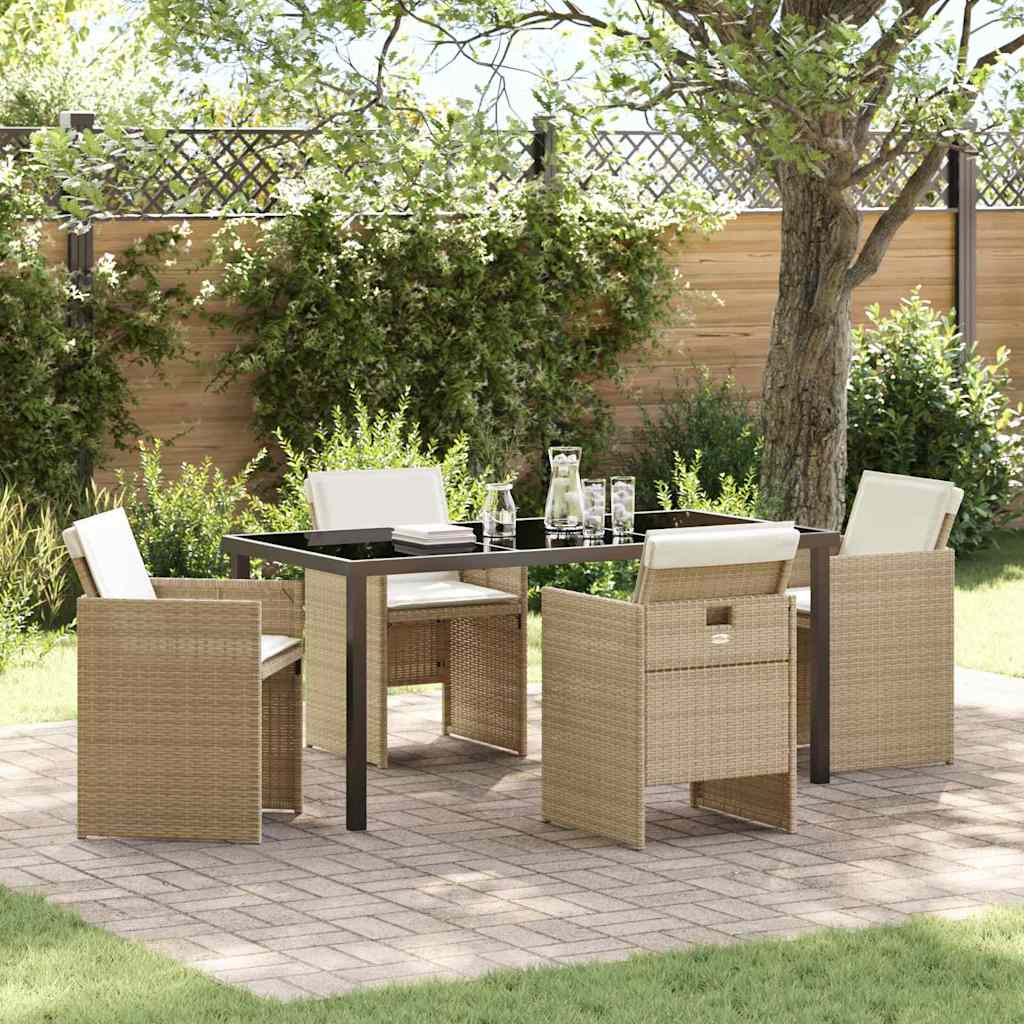 Garden Dining Set with Cushion Folding 5 pcs Beige Poly rattan