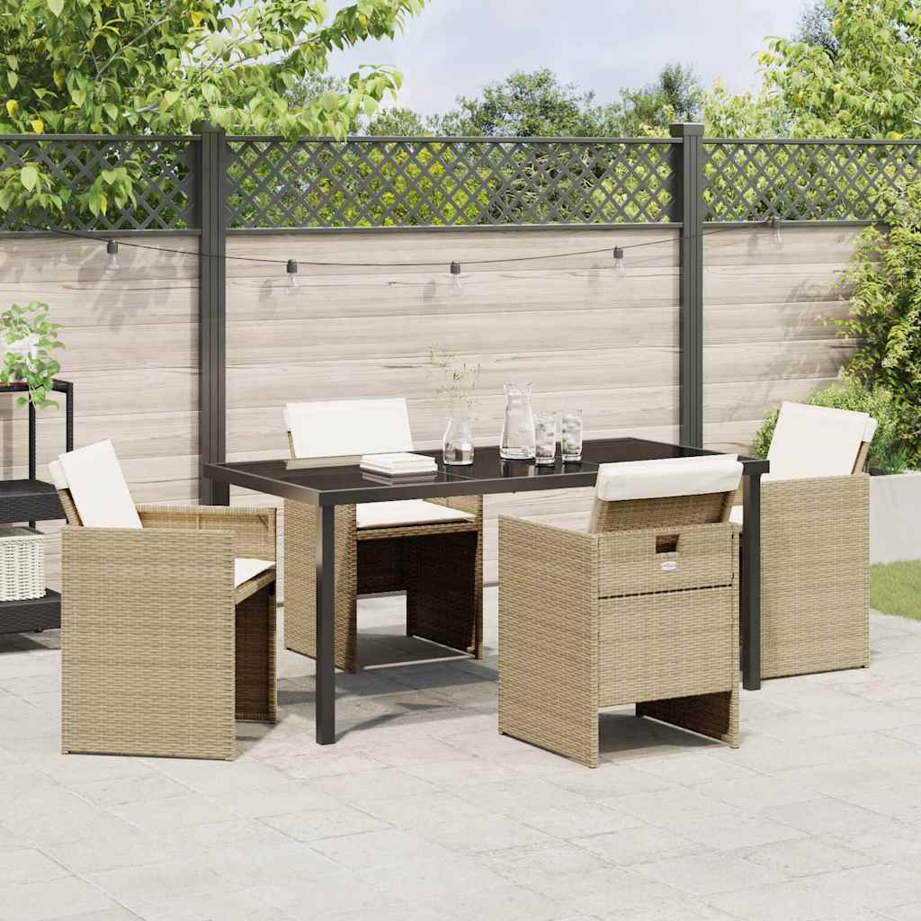 Garden Dining Set with Cushion Folding 5 pcs Beige Poly rattan