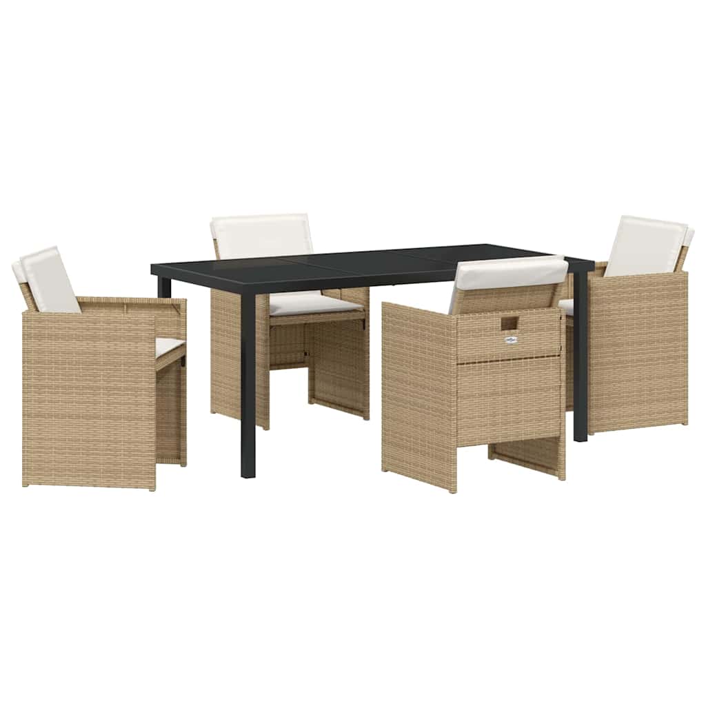 Garden Dining Set with Cushion Folding 5 pcs Beige Poly rattan