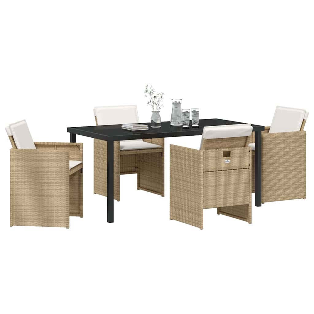 Garden Dining Set with Cushion Folding 5 pcs Beige Poly rattan