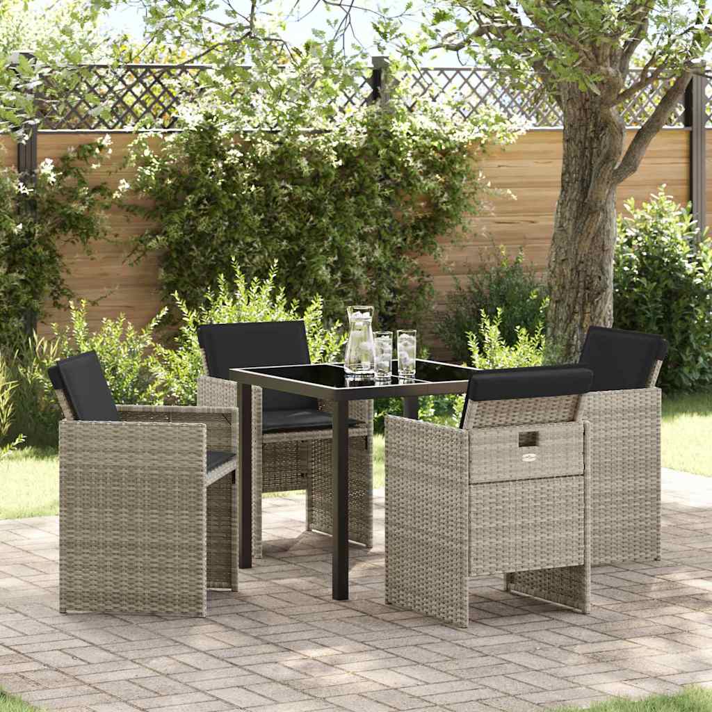 Garden Dining Set with Cushion 5 pcs Light grey Poly rattan
