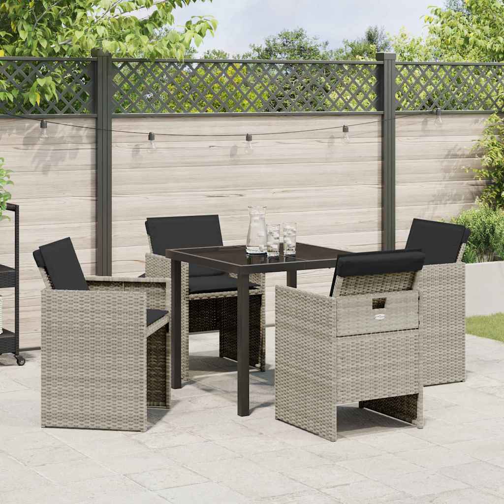 Garden Dining Set with Cushion 5 pcs Light grey Poly rattan