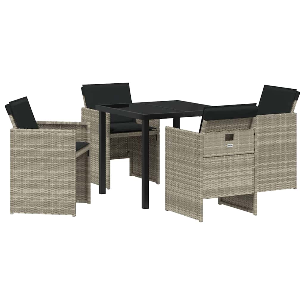 Garden Dining Set with Cushion 5 pcs Light grey Poly rattan