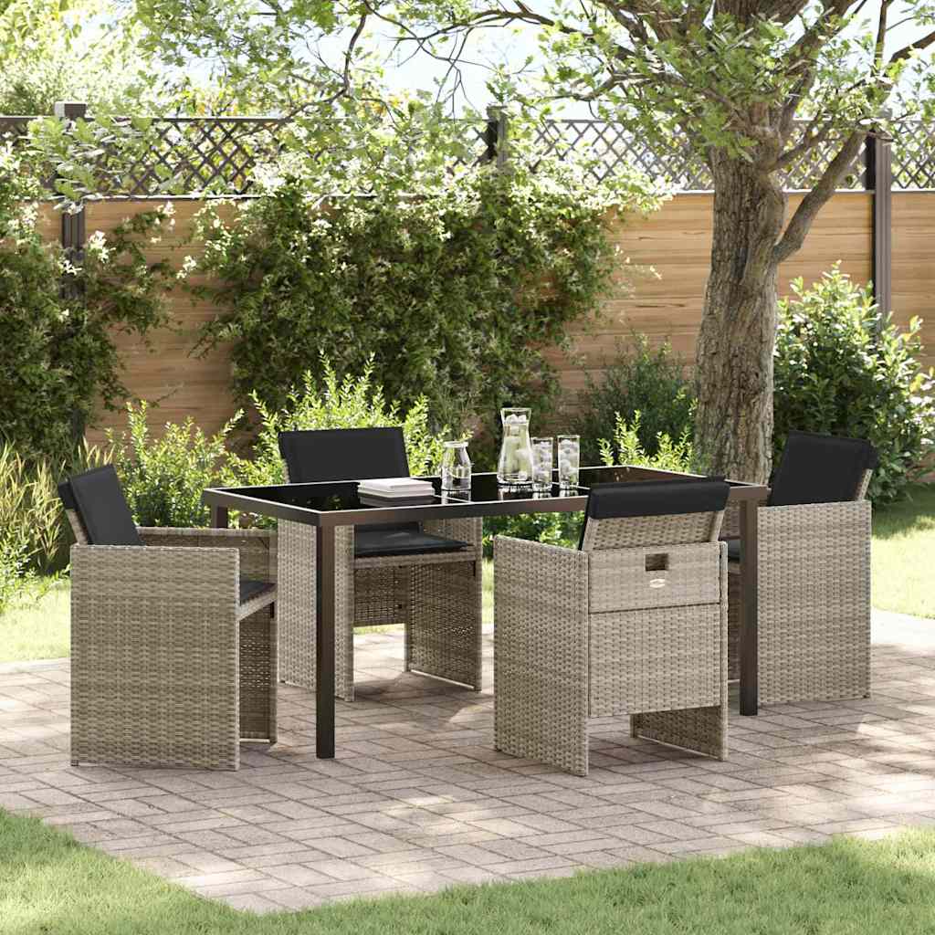 Garden Dining Set with Cushion 5 pcs Light grey Poly rattan