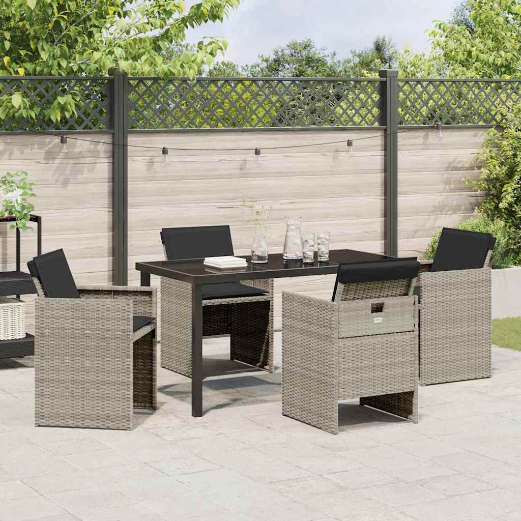 Garden Dining Set with Cushion 5 pcs Light grey Poly rattan