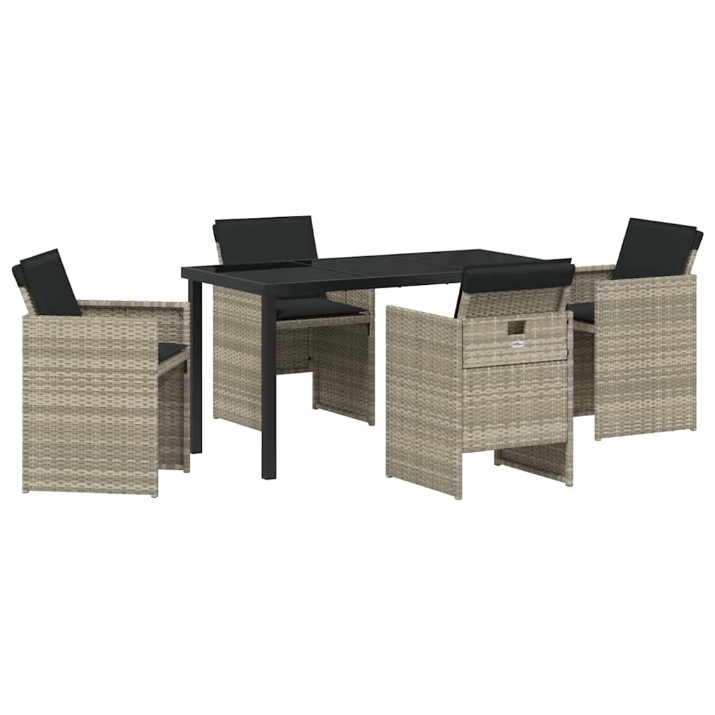 Garden Dining Set with Cushion 5 pcs Light grey Poly rattan