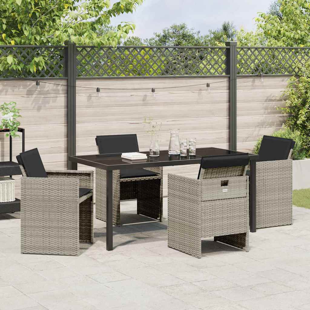 Garden Dining Set with Cushion 5 pcs Light grey Poly rattan
