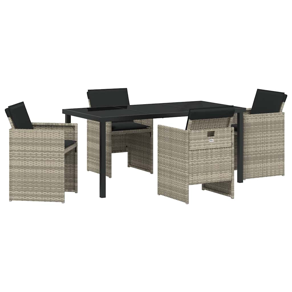 Garden Dining Set with Cushion 5 pcs Light grey Poly rattan