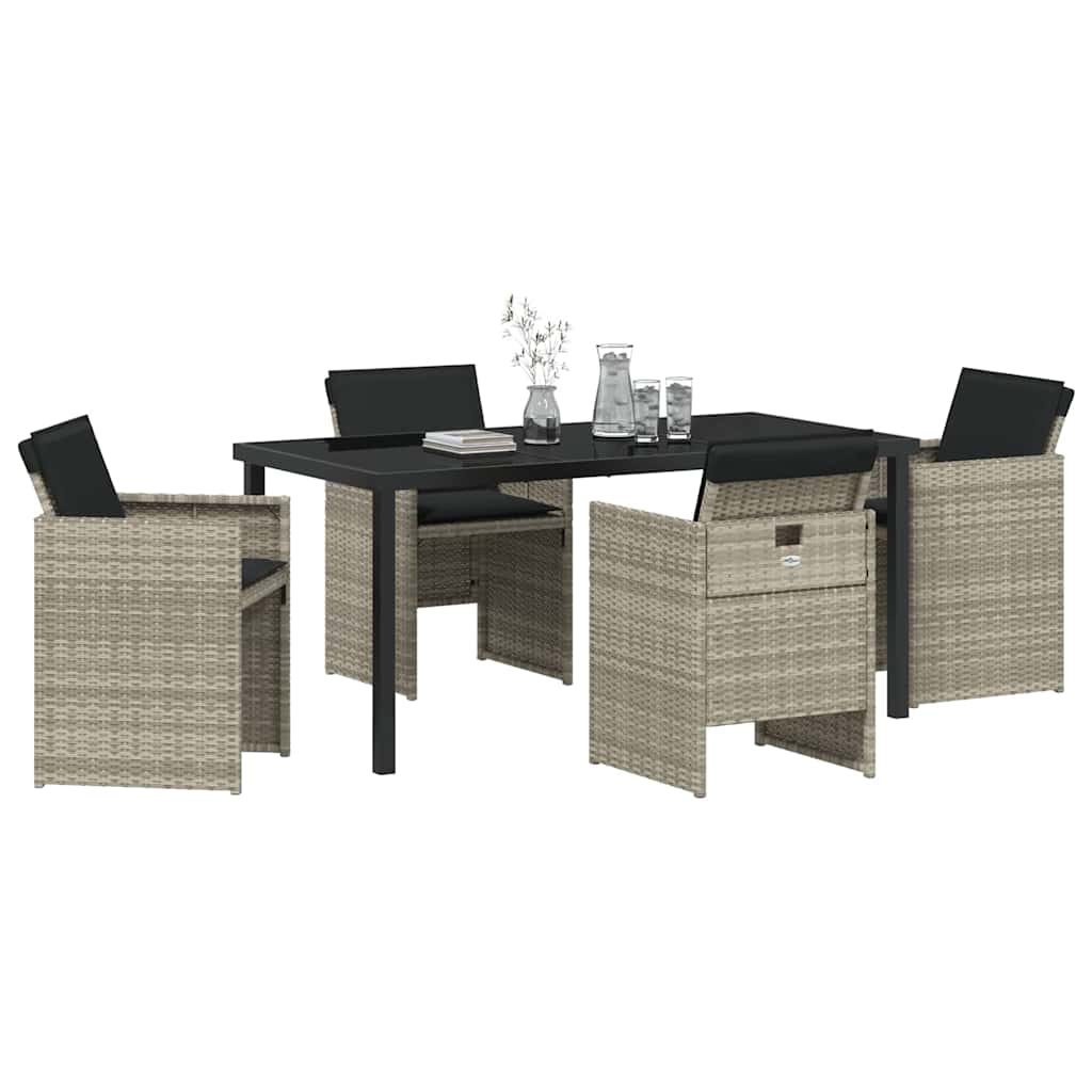 Garden Dining Set with Cushion 5 pcs Light grey Poly rattan
