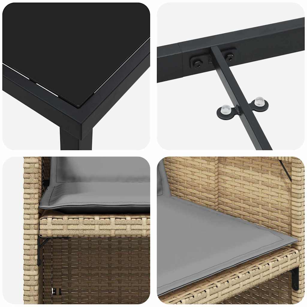 Garden Dining Set with Cushion Folding 5 pcs Beige Poly rattan