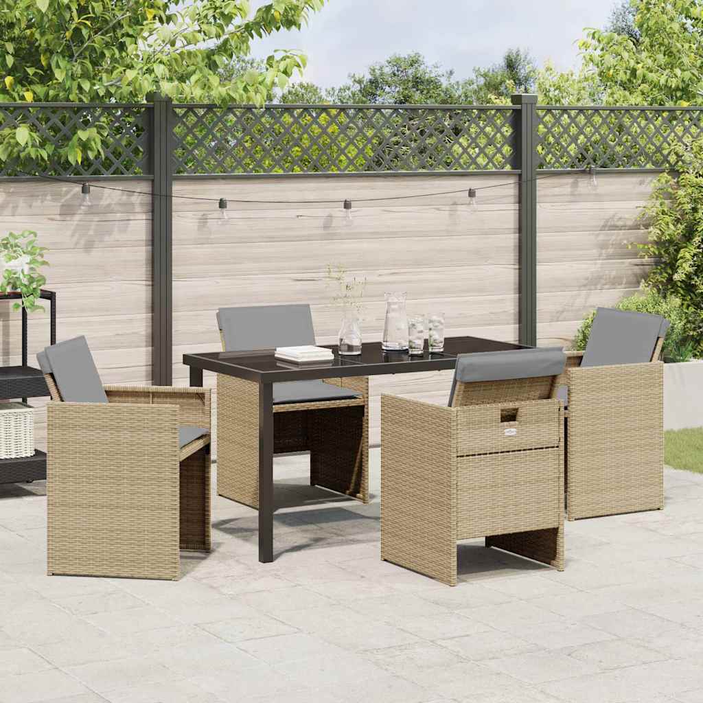 Garden Dining Set with Cushion Folding 5 pcs Beige Poly rattan