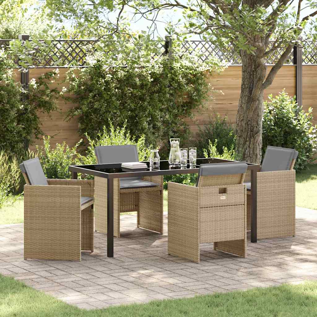 Garden Dining Set with Cushion Folding 5 pcs Beige Poly rattan