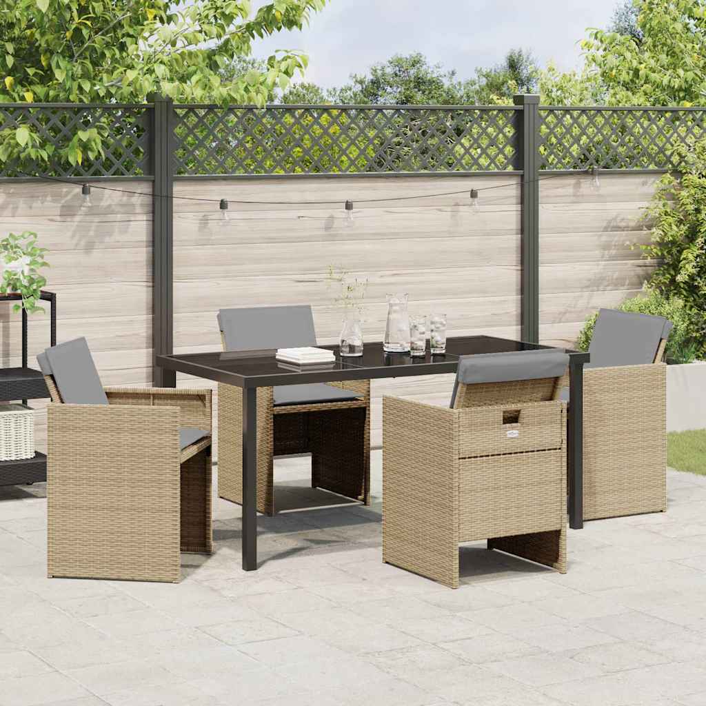 Garden Dining Set with Cushion Folding 5 pcs Beige Poly rattan