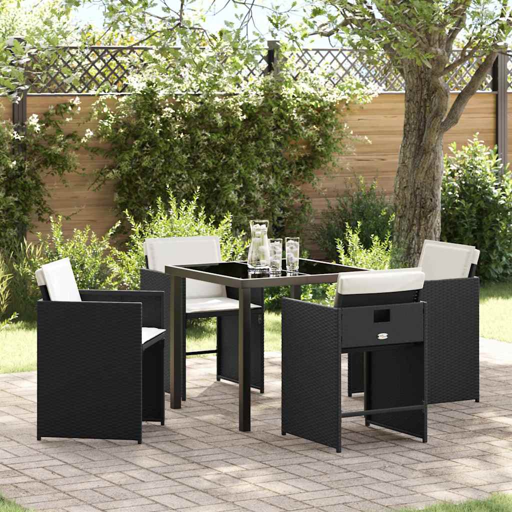 Garden Dining Set with Cushion Folding 5 pcs Black Poly rattan