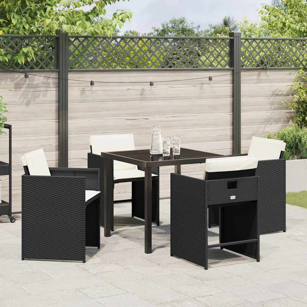 Garden Dining Set with Cushion Folding 5 pcs Black Poly rattan