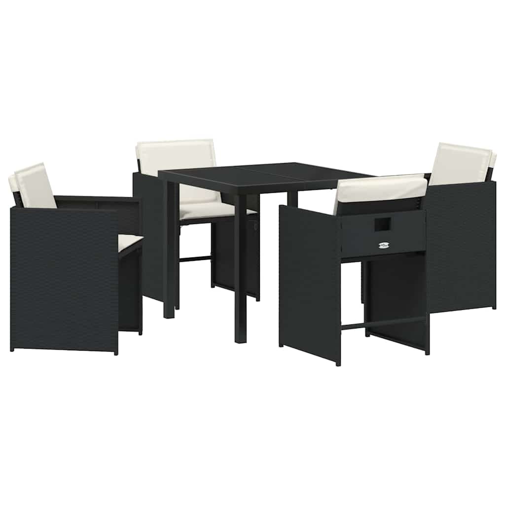 Garden Dining Set with Cushion Folding 5 pcs Black Poly rattan