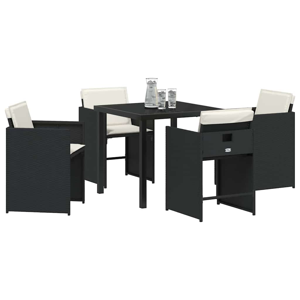 Garden Dining Set with Cushion Folding 5 pcs Black Poly rattan