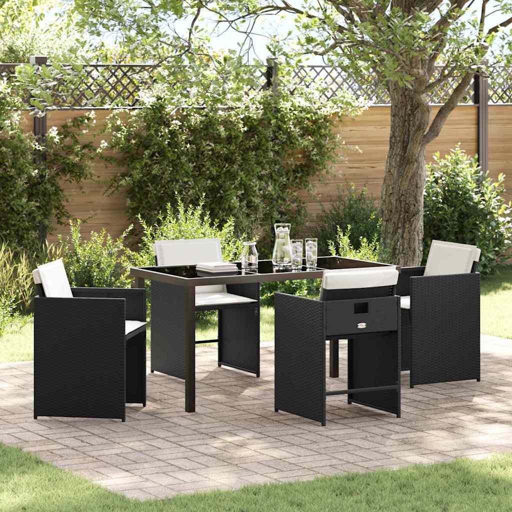 Garden Dining Set with Cushion Folding 5 pcs Black Poly rattan