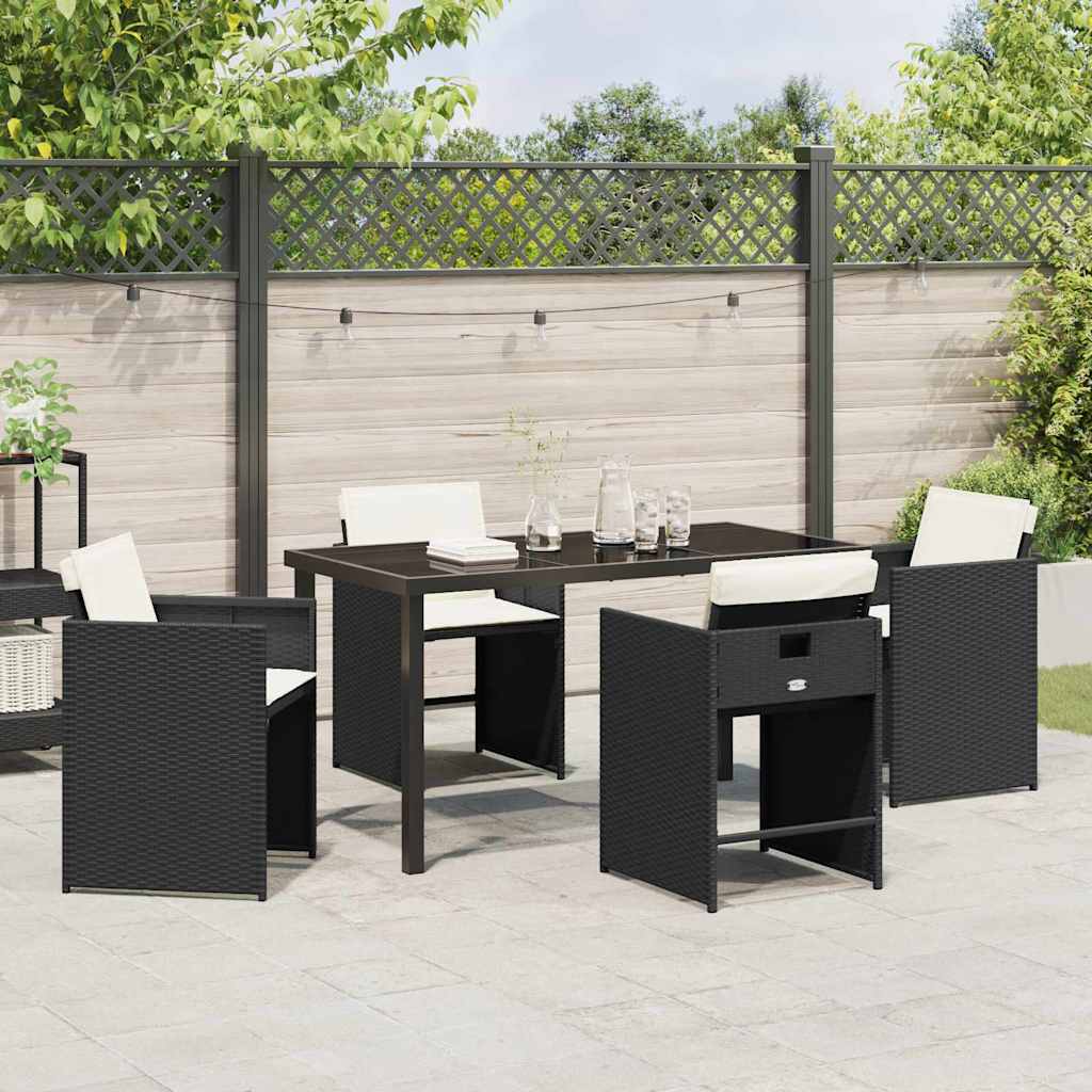 Garden Dining Set with Cushion Folding 5 pcs Black Poly rattan