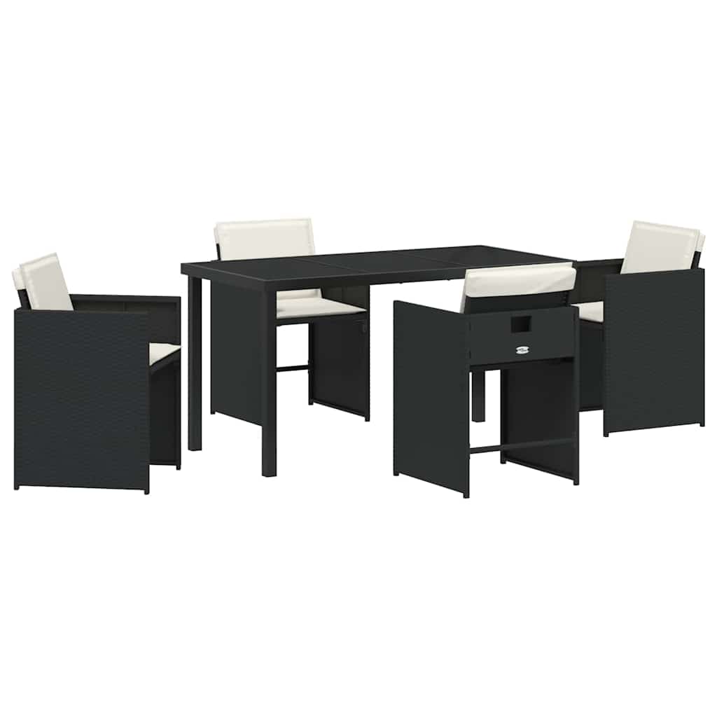 Garden Dining Set with Cushion Folding 5 pcs Black Poly rattan