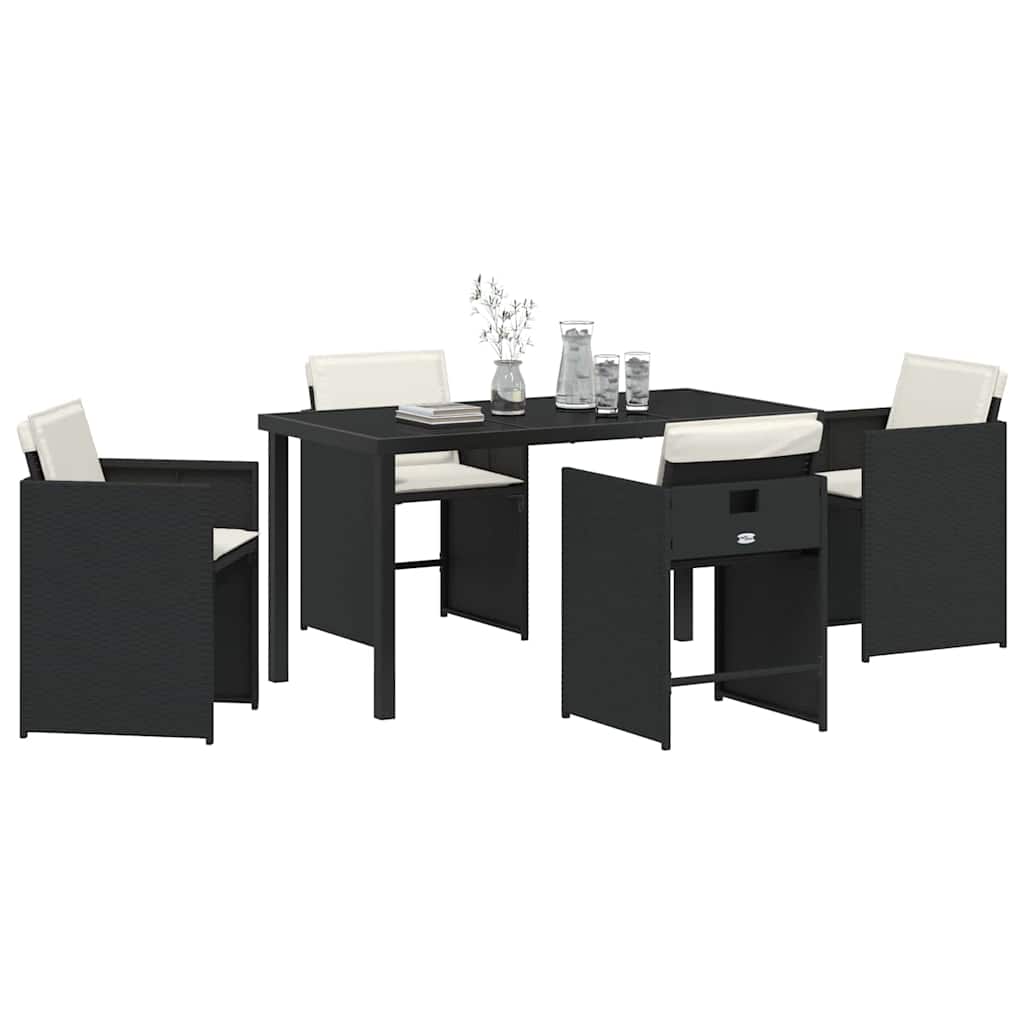 Garden Dining Set with Cushion Folding 5 pcs Black Poly rattan