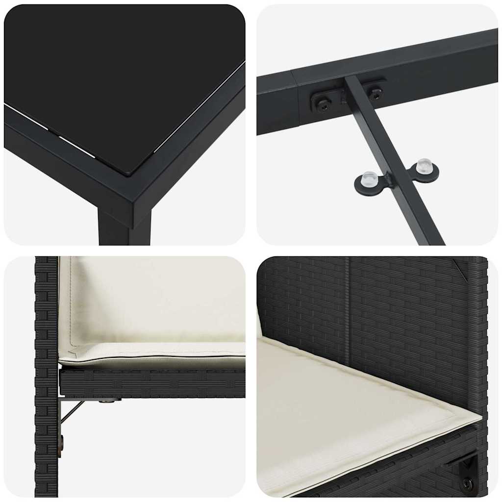 Garden Dining Set with Cushion Folding 5 pcs Black Poly rattan