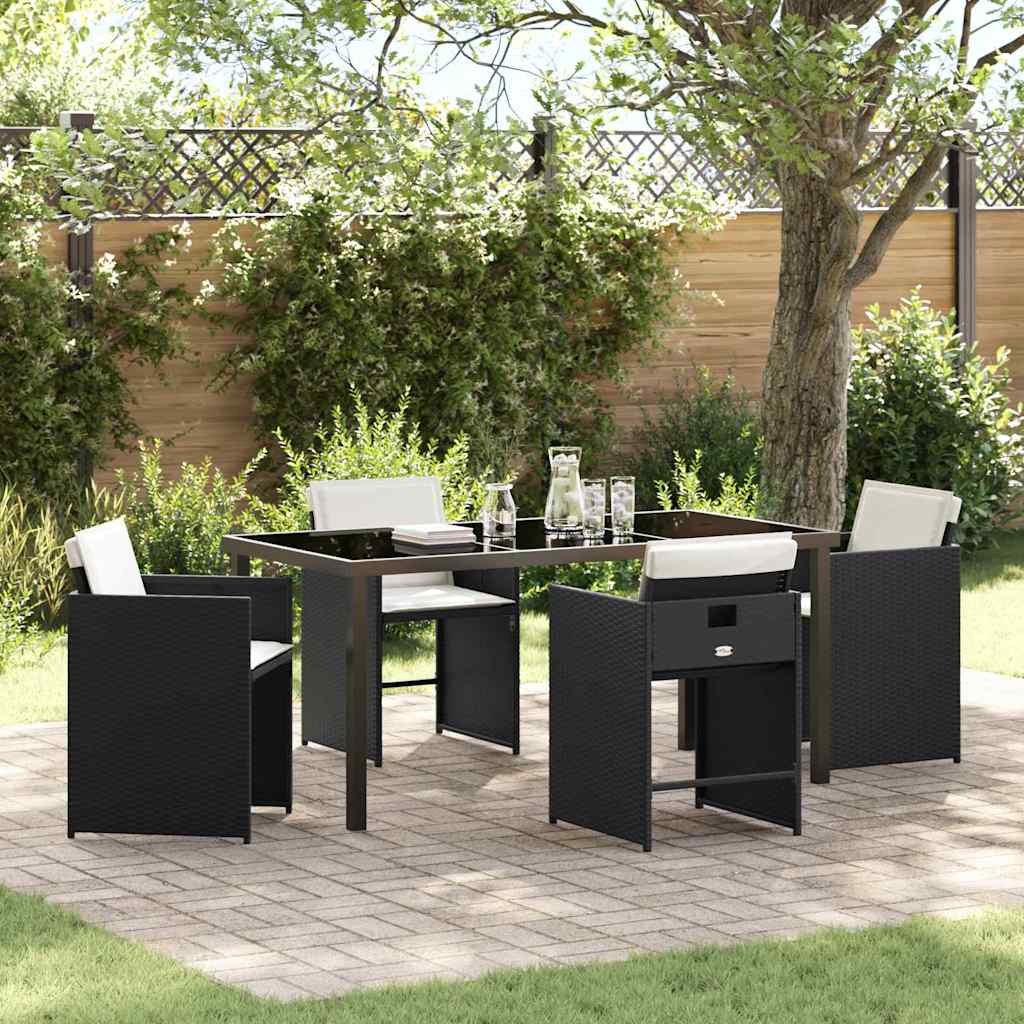 Garden Dining Set with Cushion Folding 5 pcs Black Poly rattan