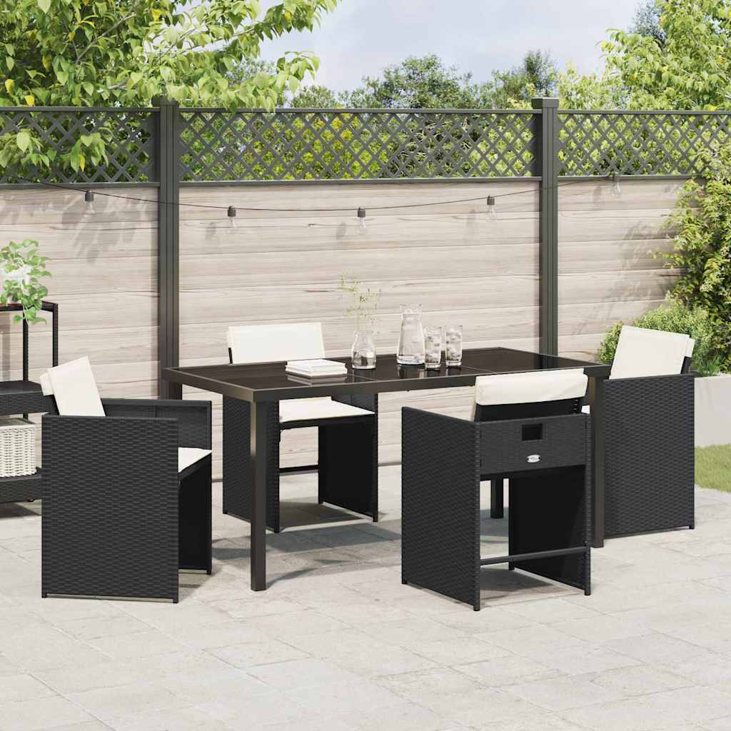 Garden Dining Set with Cushion Folding 5 pcs Black Poly rattan