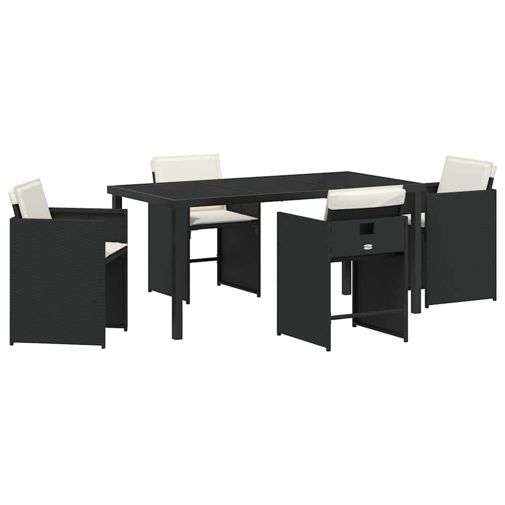 Garden Dining Set with Cushion Folding 5 pcs Black Poly rattan