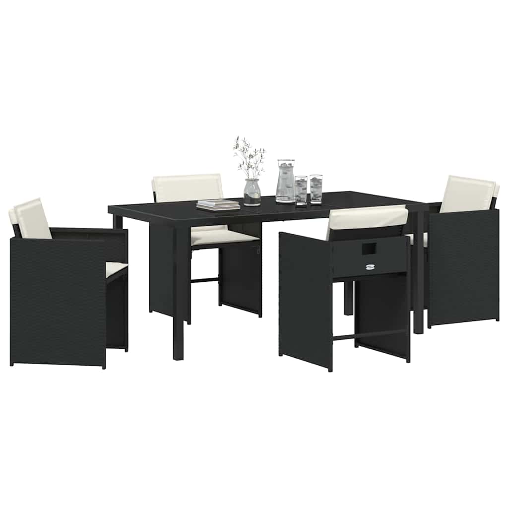 Garden Dining Set with Cushion Folding 5 pcs Black Poly rattan